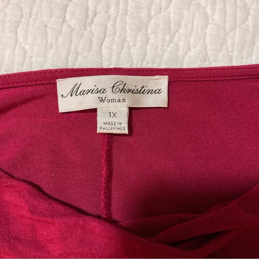 Marisa Christina Red Draped Cap Sleeve Blouse | Soft & Comfy | Summer Parties - Picture 5 of 8